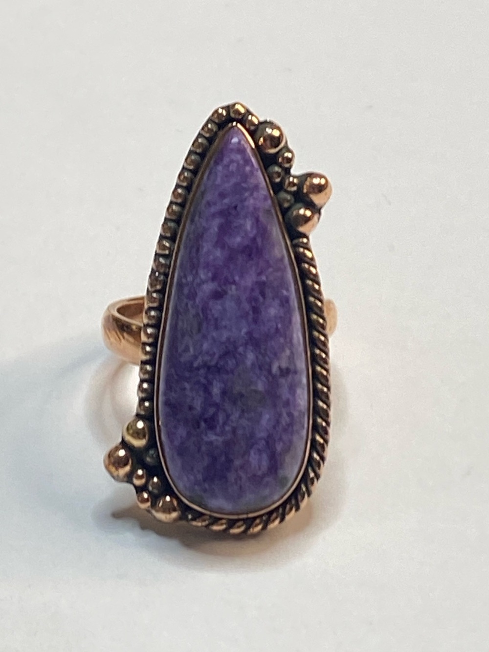 Solid Copper Purple Charoite Adjustable Ring Boho Southwestern Jewelry